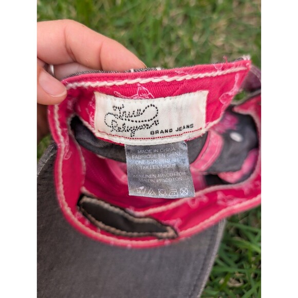 True Religion Distressed Hat Cap Linen Adjustable Pink Horseshoe Embroidered main image 4